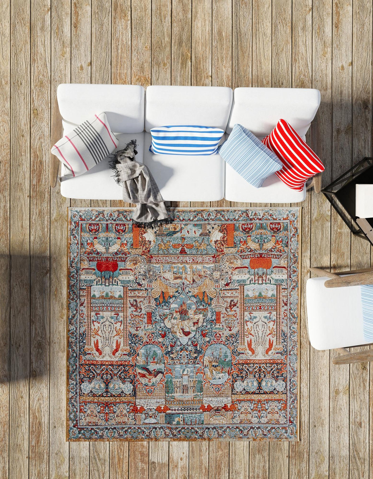 Patio Elegance Collection Area Rug -  Oasis Square Multi  lifestyle 72