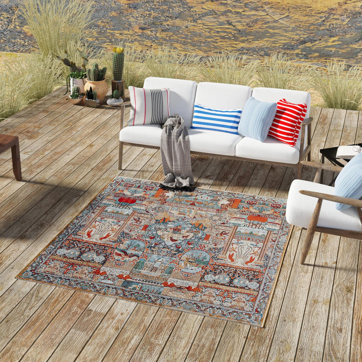 Patio Elegance Collection Area Rug -  Oasis Square Multi  lifestyle 73