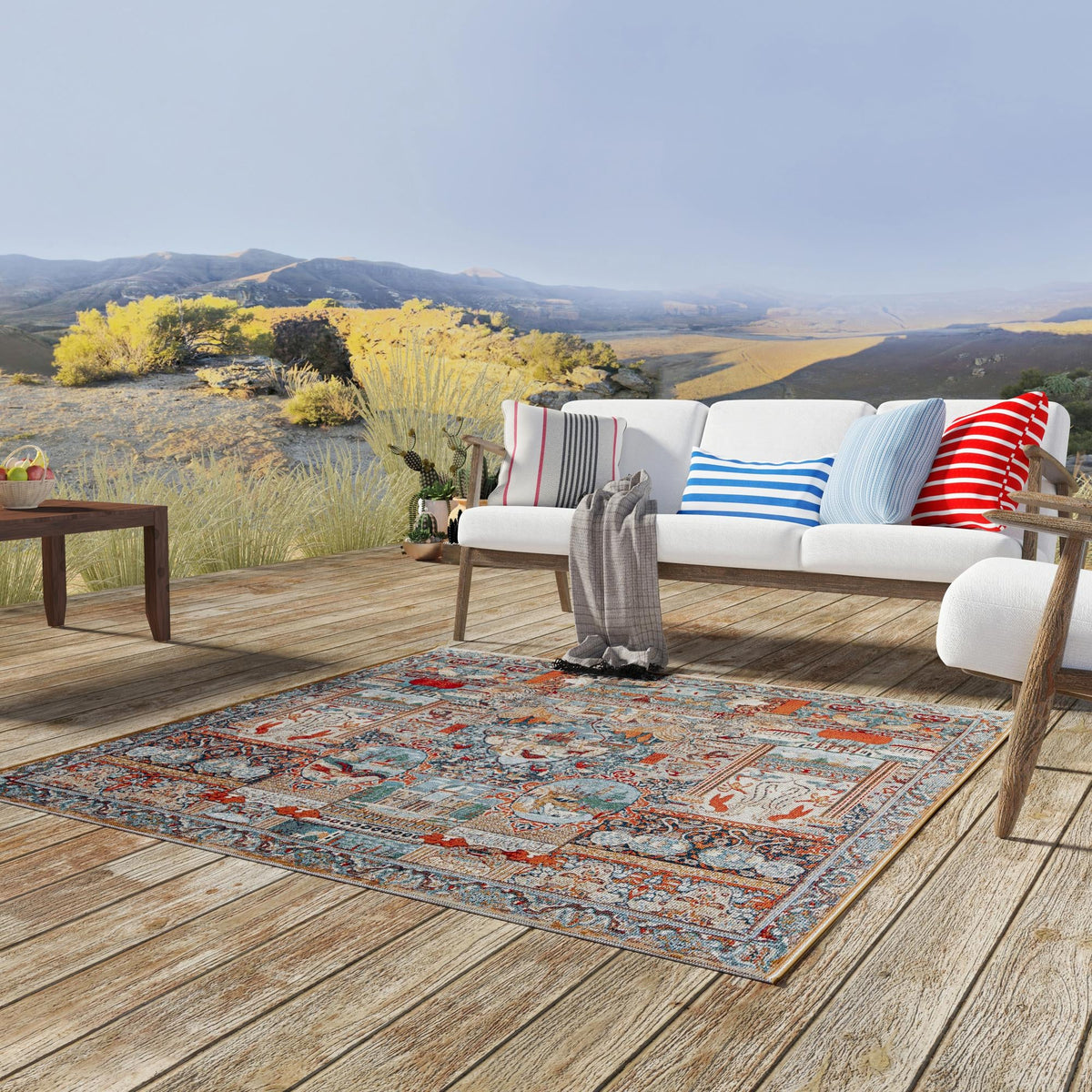 Patio Elegance Collection Area Rug -  Oasis Square Multi  lifestyle 74