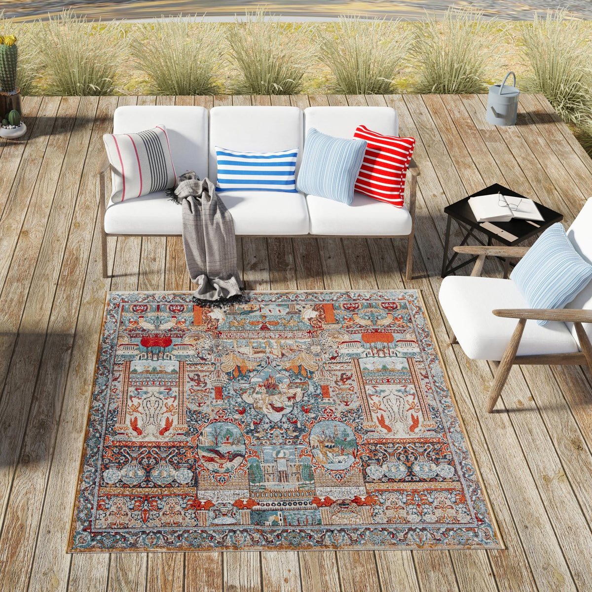 Patio Elegance Collection Area Rug -  Oasis Square Multi  lifestyle 75