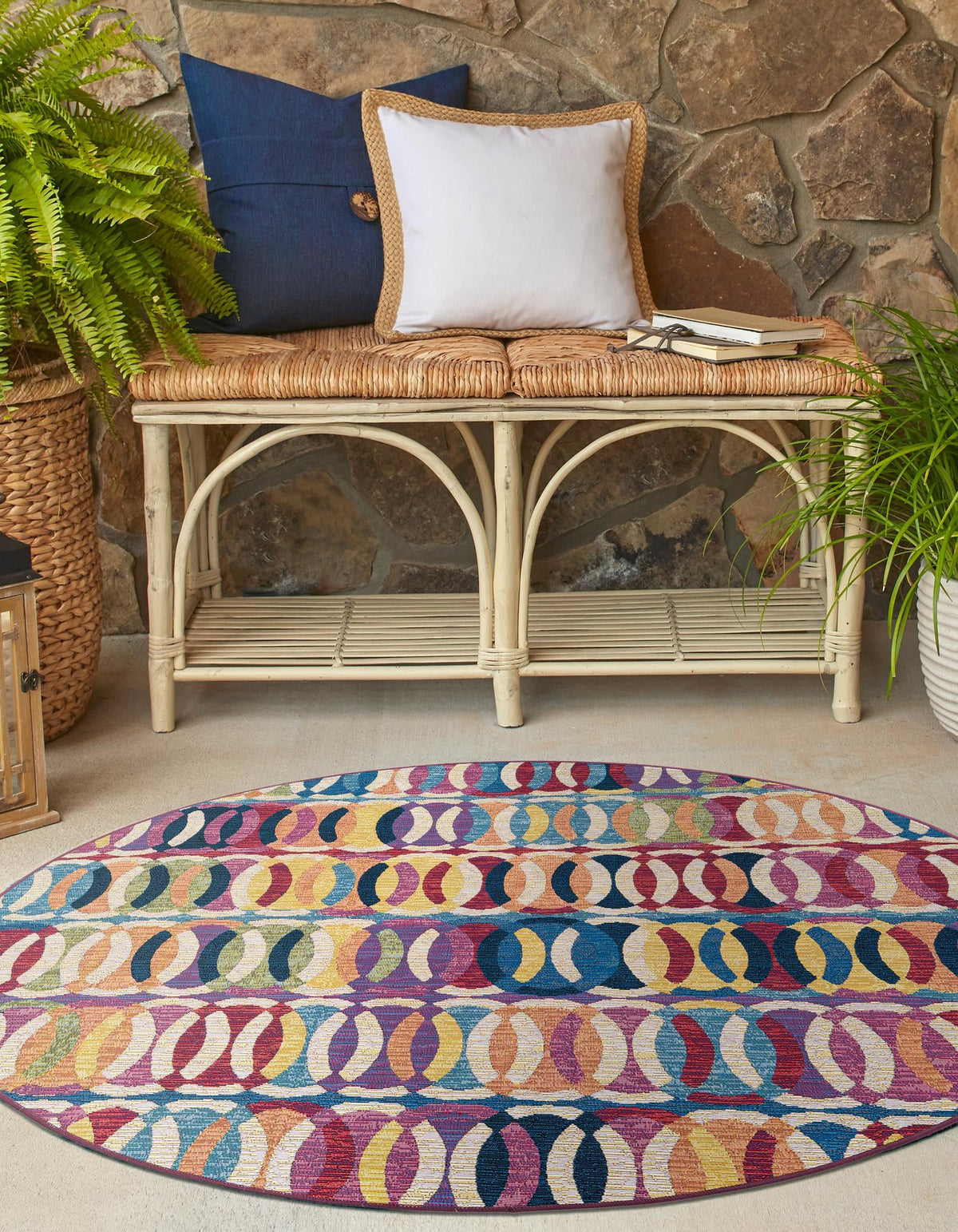 Urban Terrace Collection Area Rug -  Boardwalk Round Multi  lifestyle 50