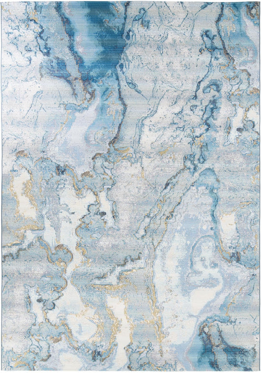 Urban Terrace Collection Area Rug -  Vertex Rectangle Blue and Ivory Main