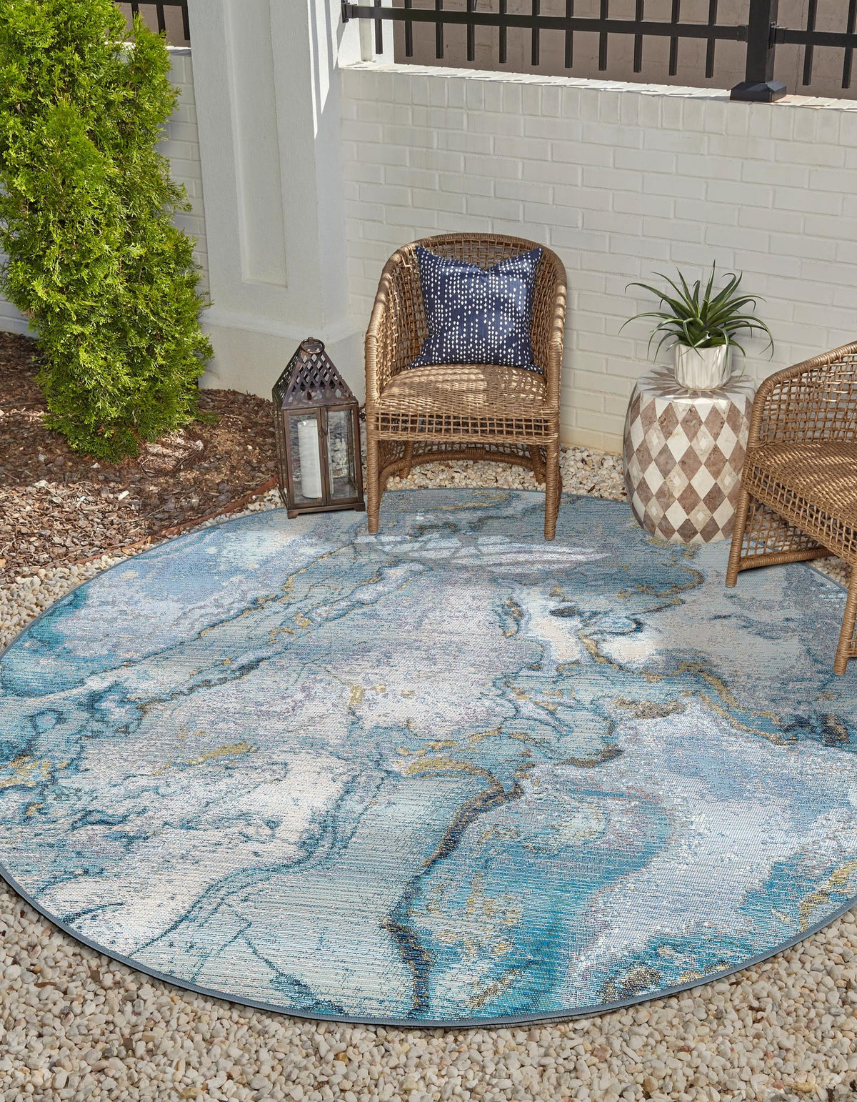 Urban Terrace Collection Area Rug -  Vertex Round Blue and Ivory  lifestyle 32