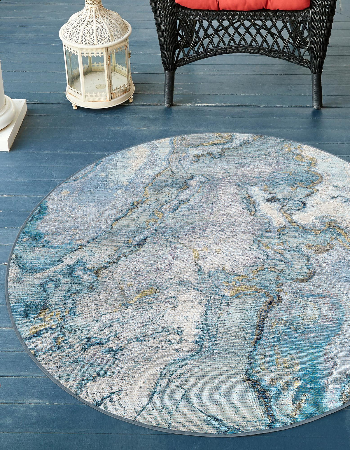 Urban Terrace Collection Area Rug -  Vertex Round Blue and Ivory  lifestyle 35