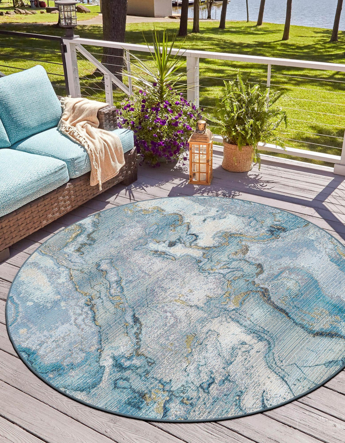 Urban Terrace Collection Area Rug -  Vertex Round Blue and Ivory  lifestyle 38