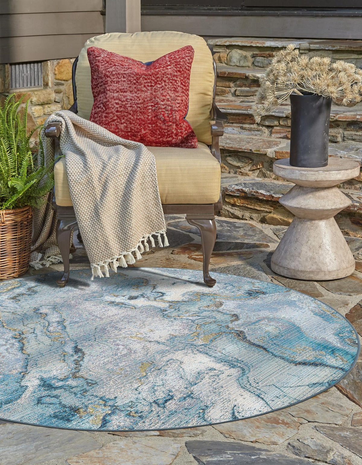 Urban Terrace Collection Area Rug -  Vertex Round Blue and Ivory  lifestyle 41