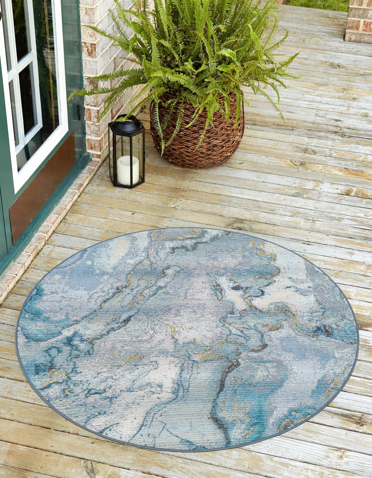 Urban Terrace Collection Area Rug -  Vertex Round Blue and Ivory  lifestyle 44