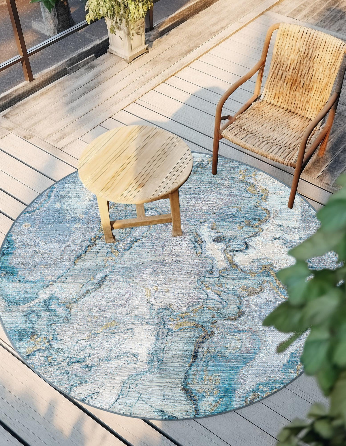 Urban Terrace Collection Area Rug -  Vertex Round Blue and Ivory  lifestyle 47
