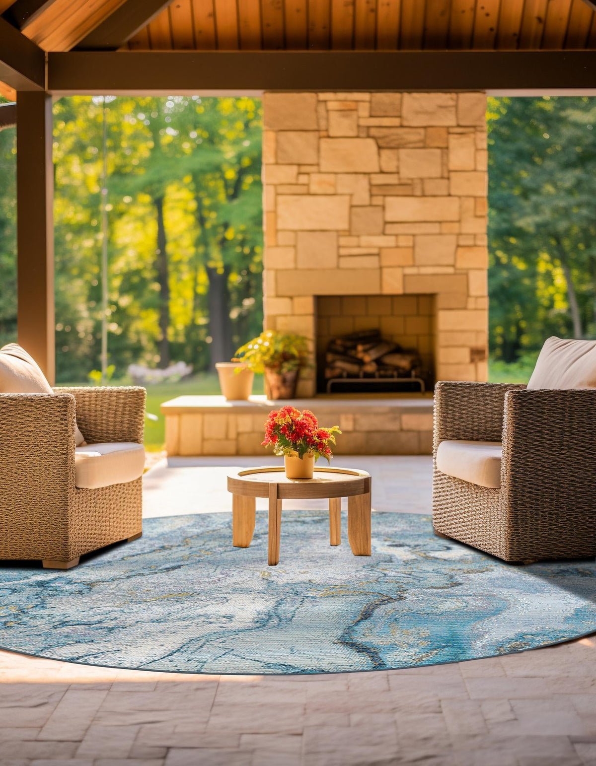 Urban Terrace Collection Area Rug -  Vertex Round Blue and Ivory  lifestyle 50