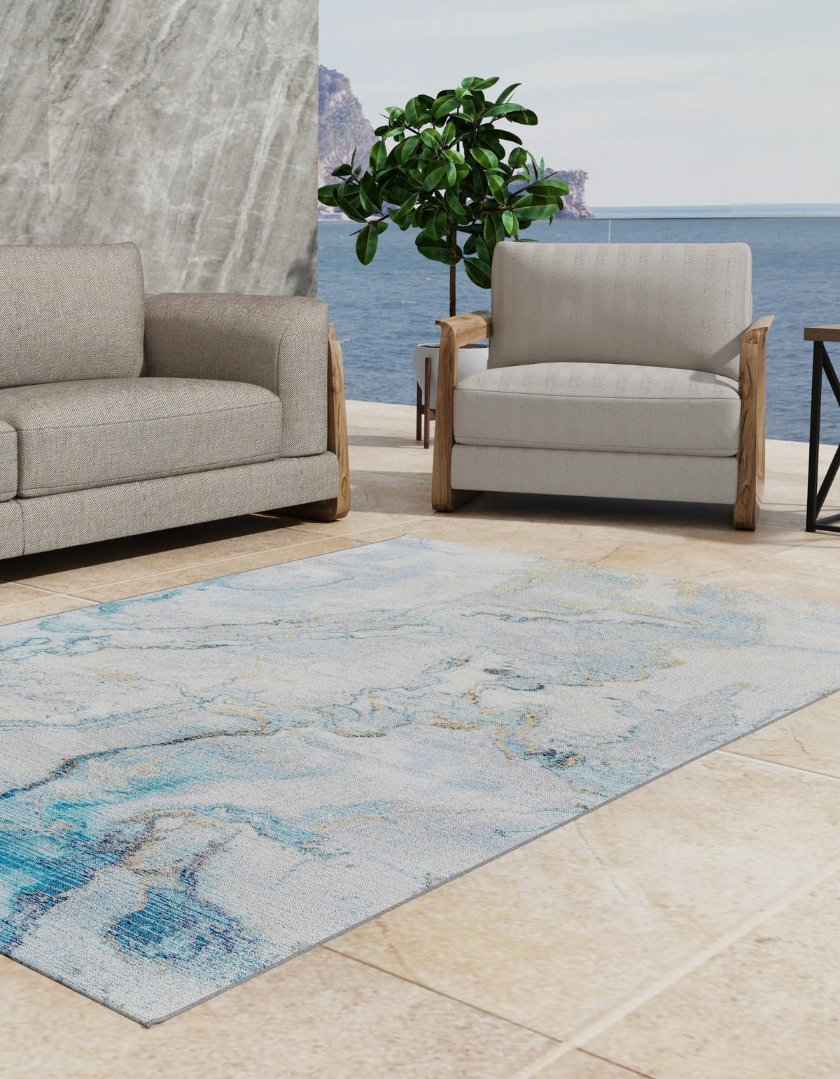 Urban Terrace Collection Area Rug -  Vertex Rectangle Blue and Ivory  lifestyle 3