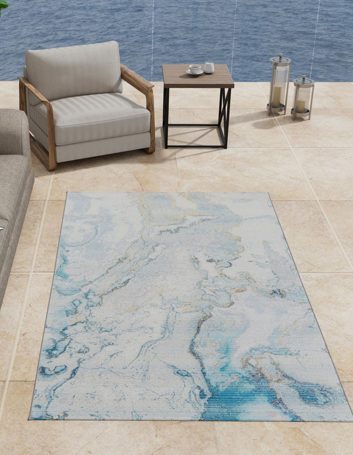 Urban Terrace Collection Area Rug -  Vertex Rectangle Blue and Ivory  lifestyle 4