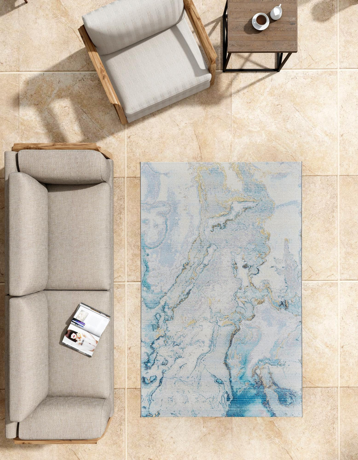 Urban Terrace Collection Area Rug -  Vertex Rectangle Blue and Ivory  lifestyle 15