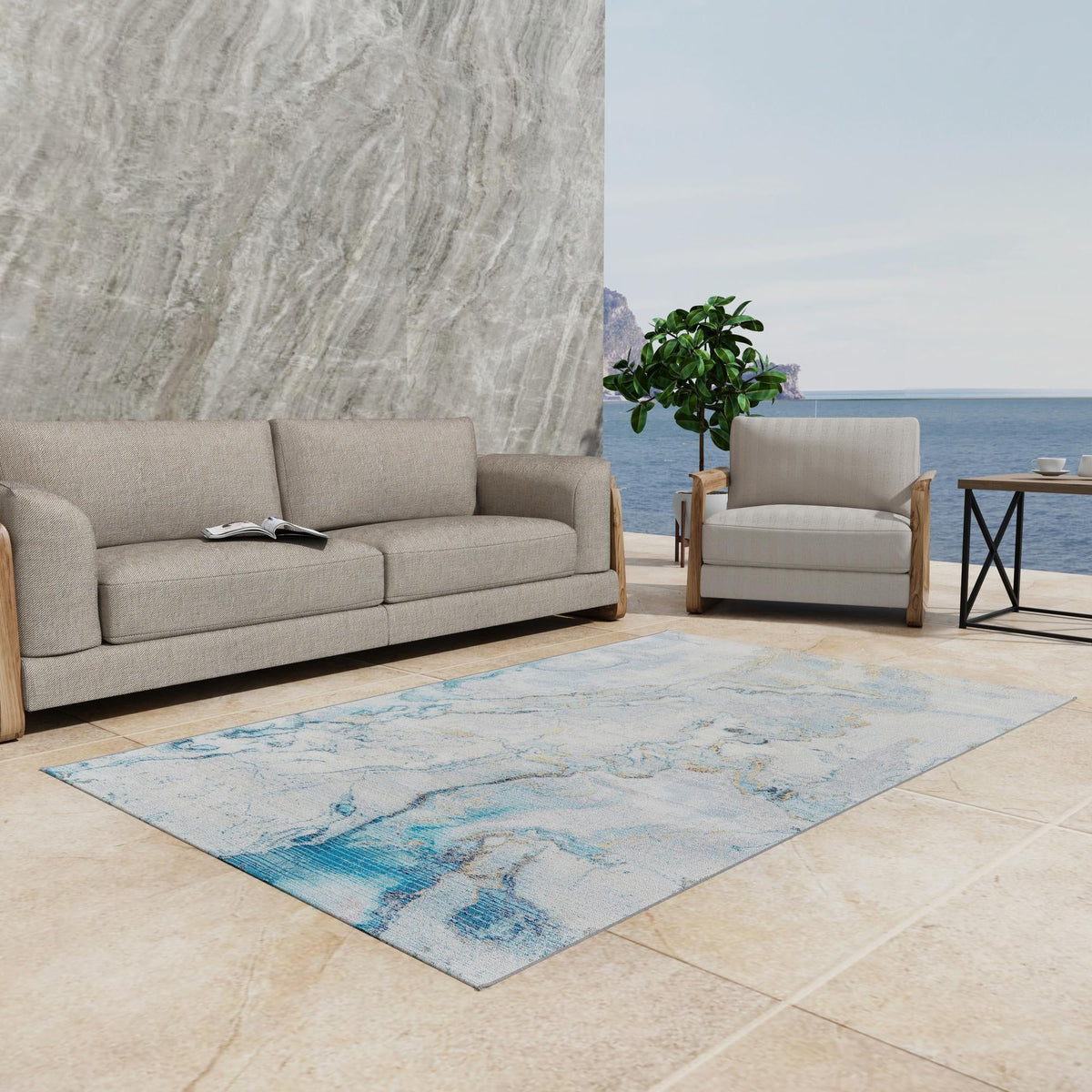 Urban Terrace Collection Area Rug -  Vertex Rectangle Blue and Ivory  lifestyle 17