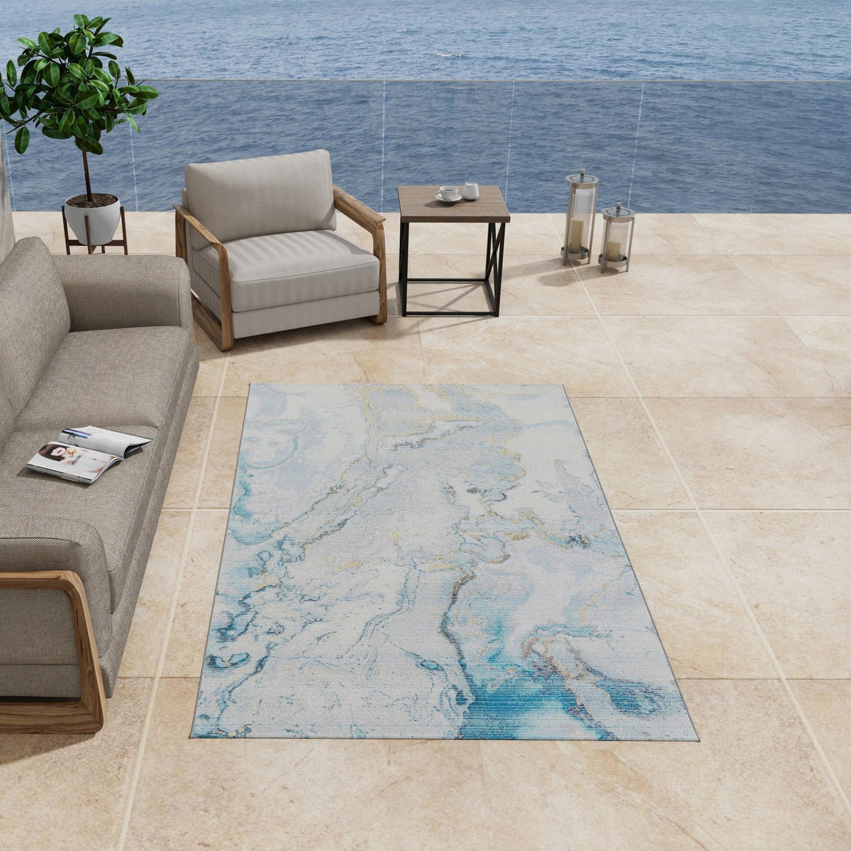 Urban Terrace Collection Area Rug -  Vertex Rectangle Blue and Ivory  lifestyle 18
