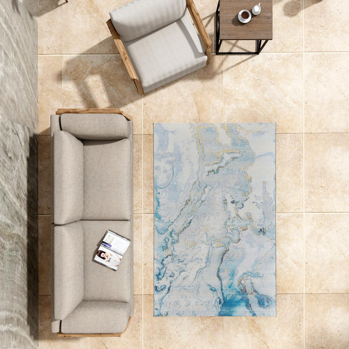 Urban Terrace Collection Area Rug -  Vertex Rectangle Blue and Ivory  lifestyle 19