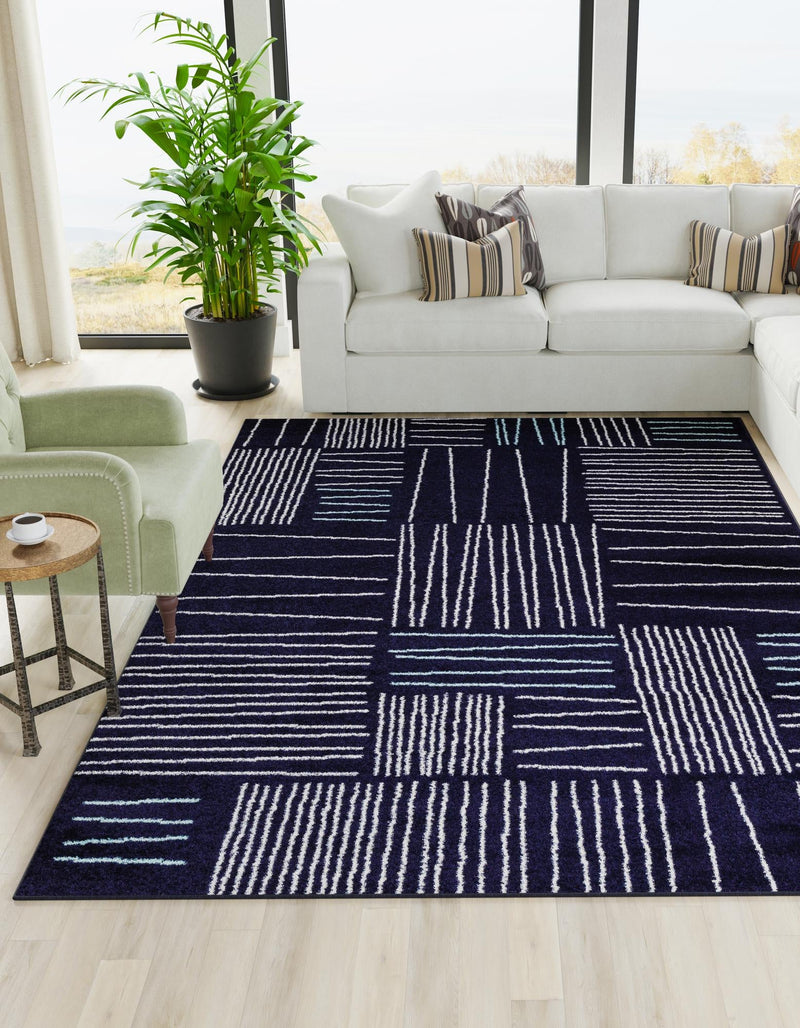 Charleston Elegance Collection Area Rug - Magnolia Rectangle Navy Blue  lifestyle 0