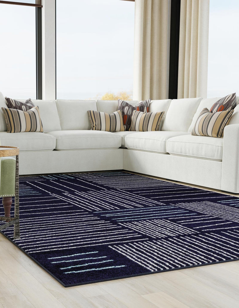 Charleston Elegance Collection Area Rug - Magnolia Rectangle Navy Blue  lifestyle 3