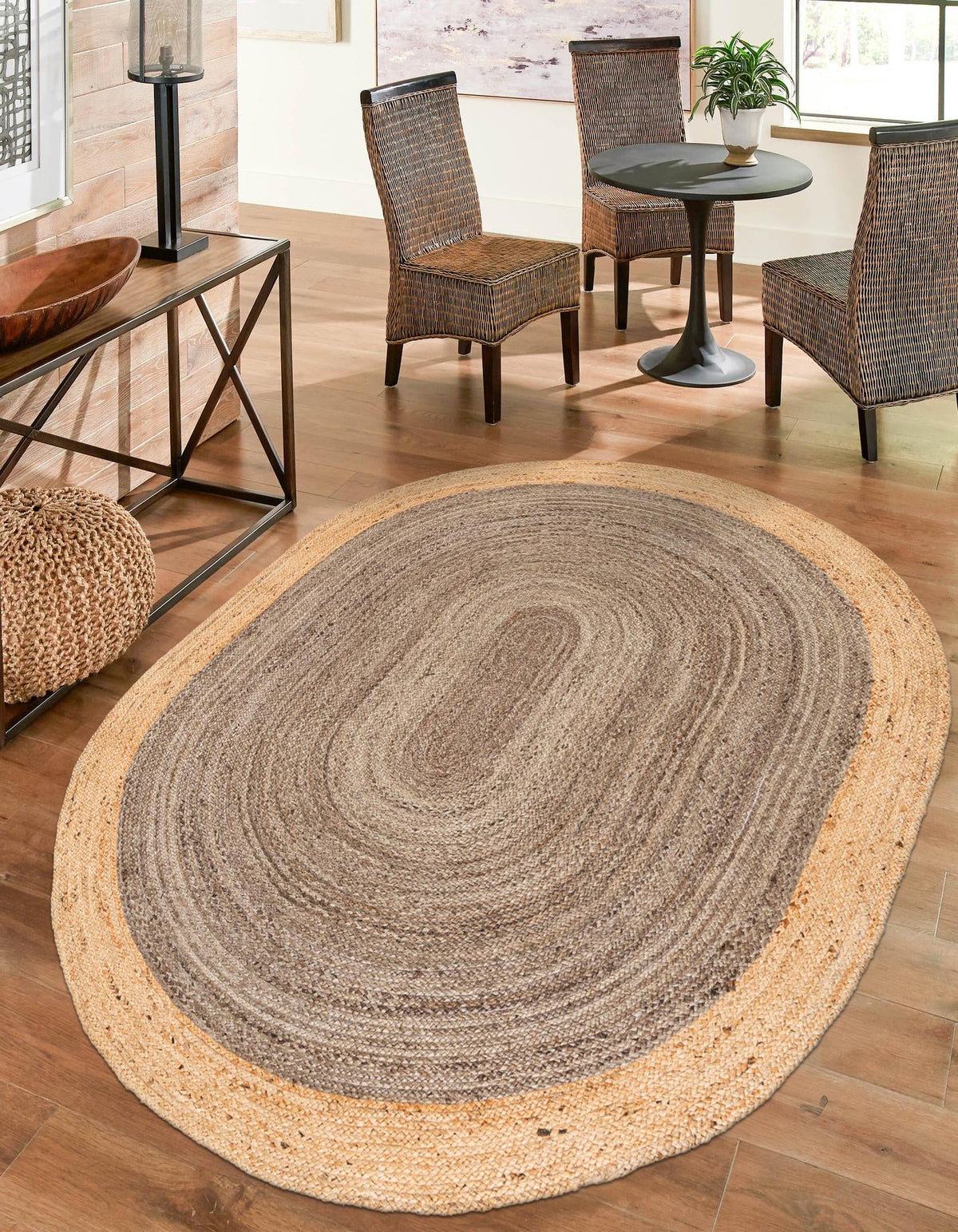 Woven Seaside Jute Collection Area Rug - Nantucket Oval Gray Brown  lifestyle 131