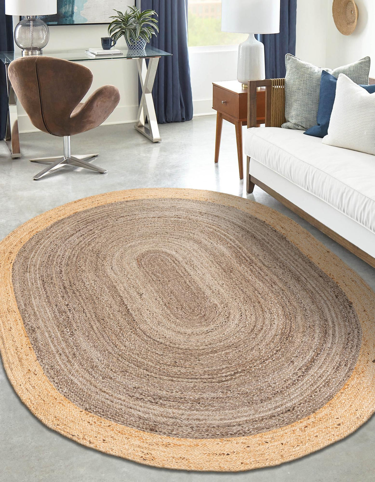 Woven Seaside Jute Collection Area Rug - Nantucket Oval Gray Brown  lifestyle 167