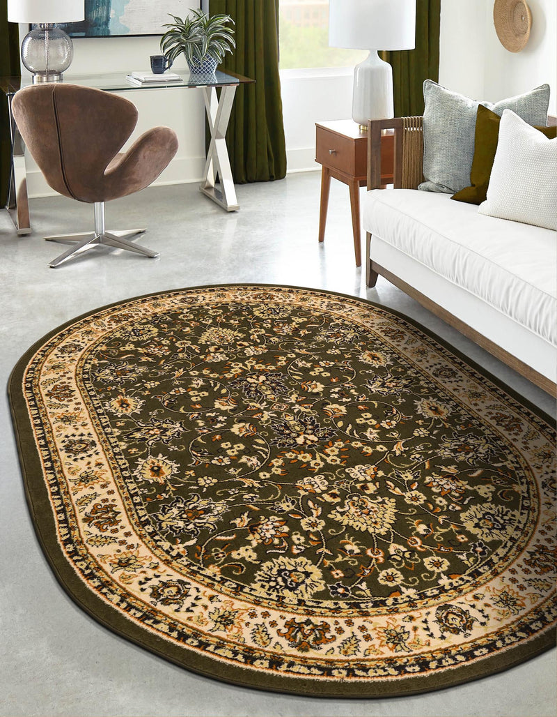Isfahan Elegance Collection Area Rug - Naghsh-e Jahan (Green) Oval Green  lifestyle 62