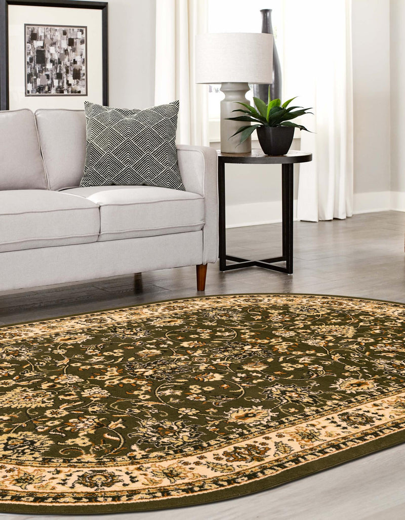 Isfahan Elegance Collection Area Rug - Naghsh-e Jahan (Green) Oval Green  lifestyle 63