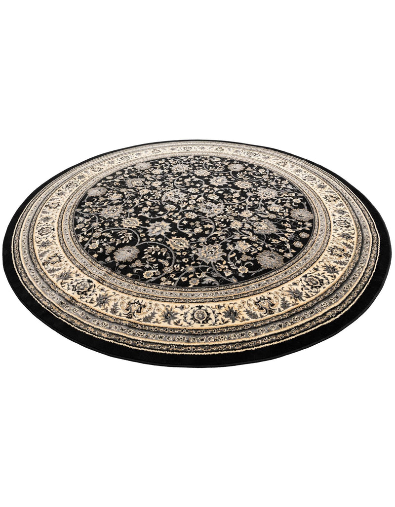 Isfahan Elegance Collection Area Rug - Naghsh-e Jahan (Black) Round Black  lifestyle 36