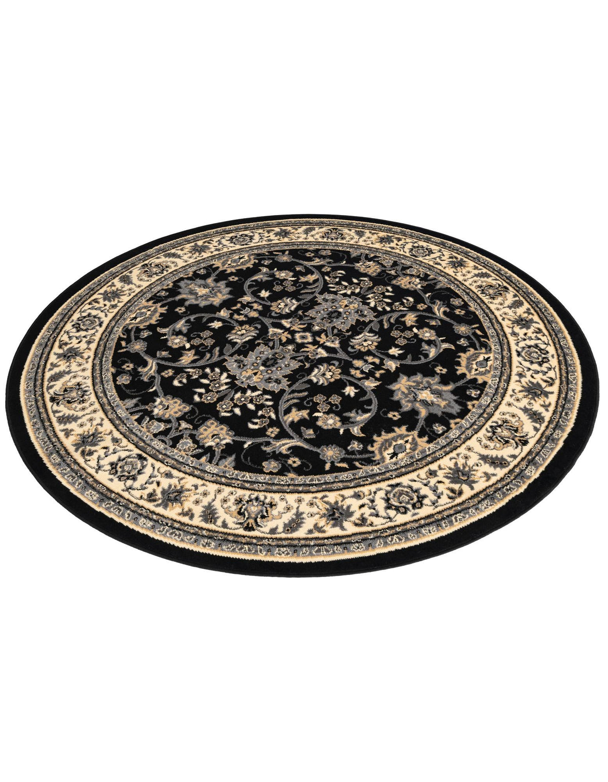 Isfahan Elegance Collection Area Rug - Naghsh-e Jahan (Black) Round Black  lifestyle 38