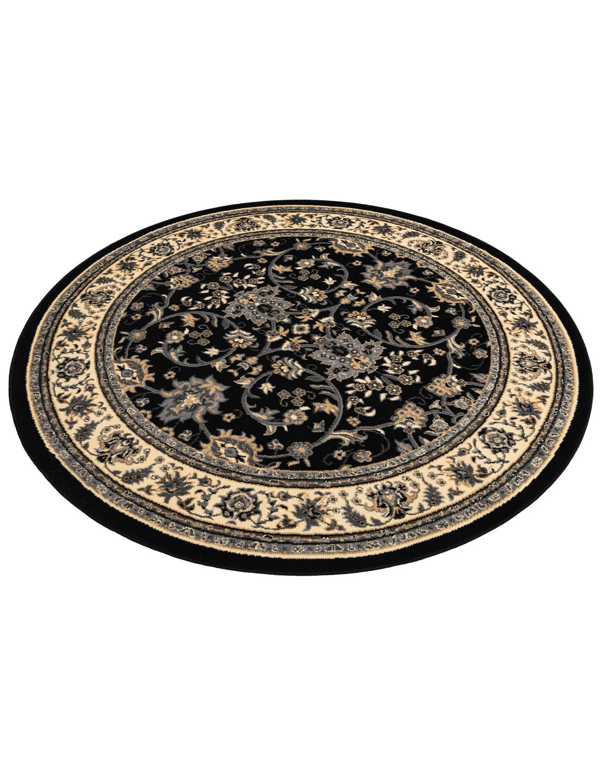 Isfahan Elegance Collection Area Rug - Naghsh-e Jahan (Black) Round Black  lifestyle 39
