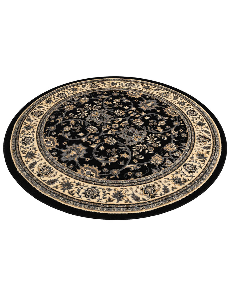 Isfahan Elegance Collection Area Rug - Naghsh-e Jahan (Black) Round Black  lifestyle 39