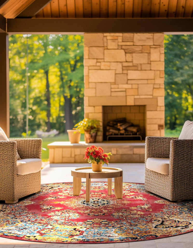 Patio Elegance Collection Area Rug -  Terrace Round Antique Red  lifestyle 28