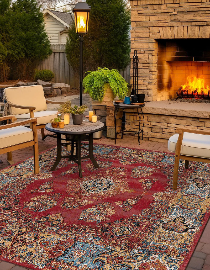 Patio Elegance Collection Area Rug -  Terrace Square Antique Red  lifestyle 48