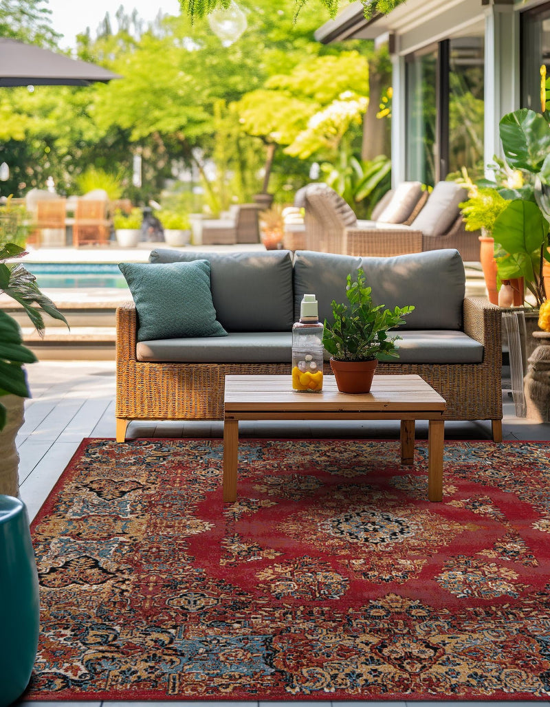Patio Elegance Collection Area Rug -  Terrace Square Antique Red  lifestyle 54