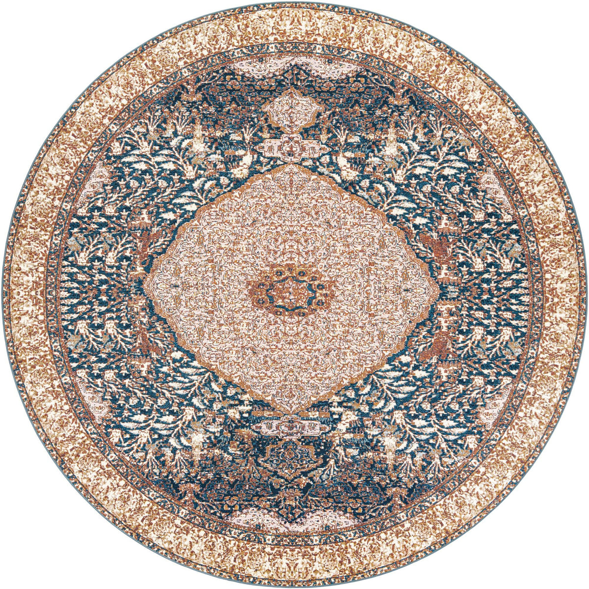 Patio Elegance Collection Area Rug -  Courtyard Round Navy Blue and Light Pink  lifestyle 22
