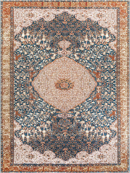 Patio Elegance Collection Area Rug -  Courtyard Rectangle Navy Blue and Light Pink Main