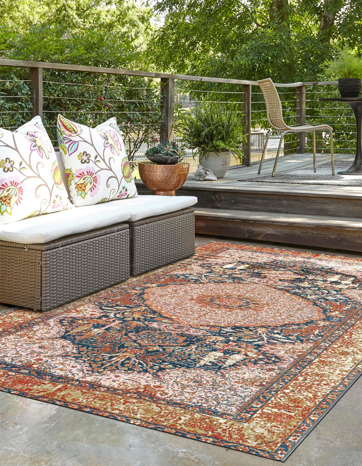 Patio Elegance Collection Area Rug -  Courtyard Rectangle Navy Blue and Light Pink  lifestyle 2