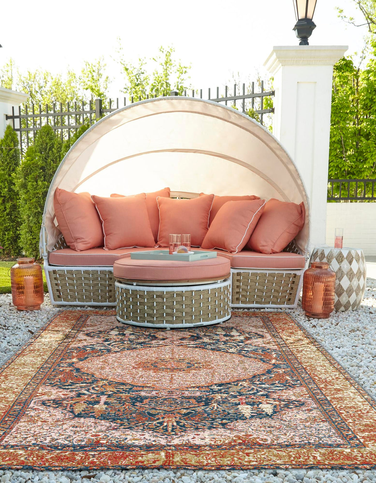 Patio Elegance Collection Area Rug -  Courtyard Rectangle Navy Blue and Light Pink  lifestyle 5
