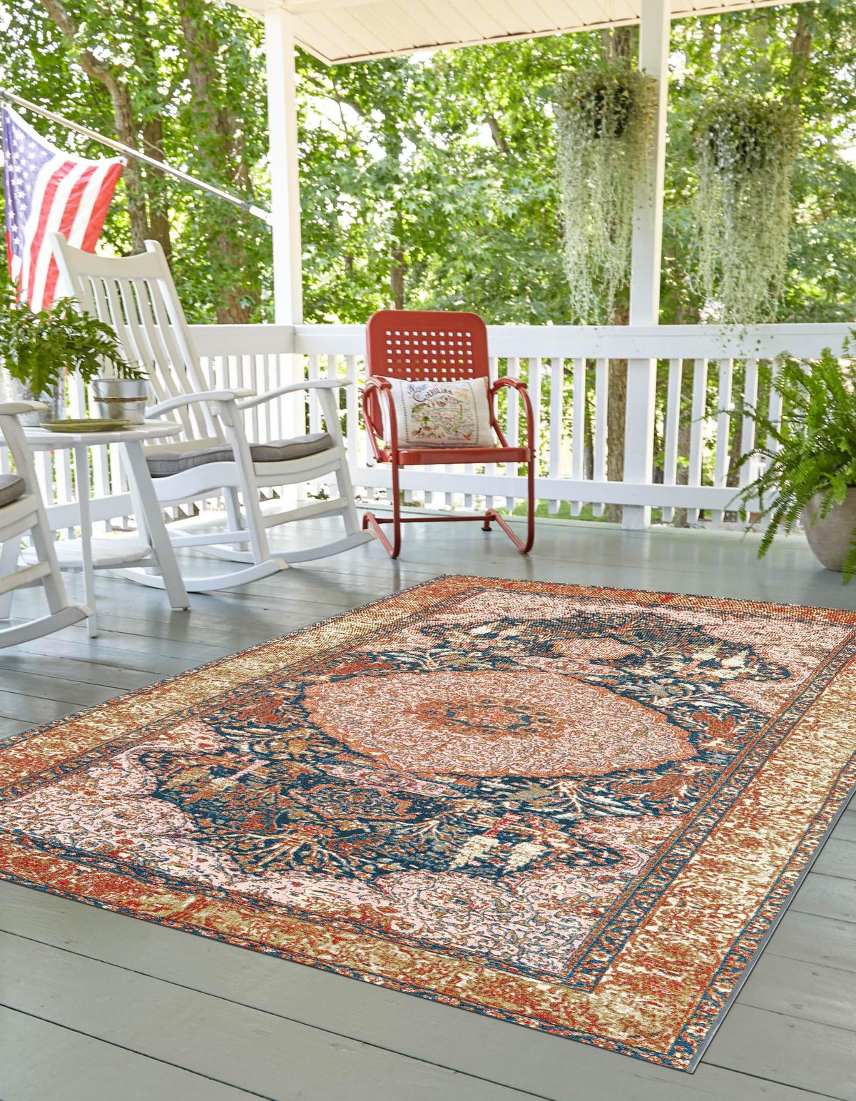 Patio Elegance Collection Area Rug -  Courtyard Rectangle Navy Blue and Light Pink  lifestyle 6