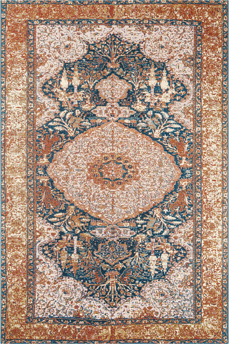 Patio Heritage Collection Area Rug -  Courtyard Rectangle Navy Blue and Light Pink  lifestyle 2