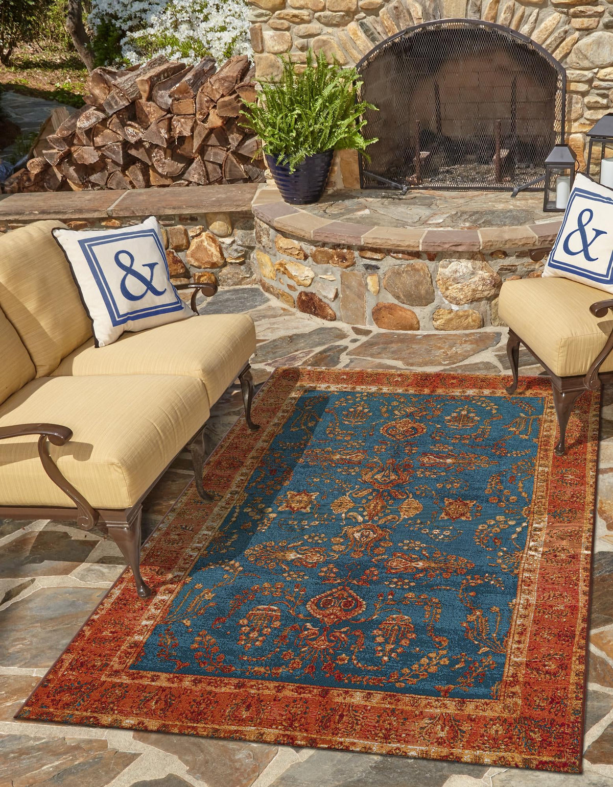 Patio Elegance Collection Area Rug -  Pavilion Rectangle Navy Blue  lifestyle 2