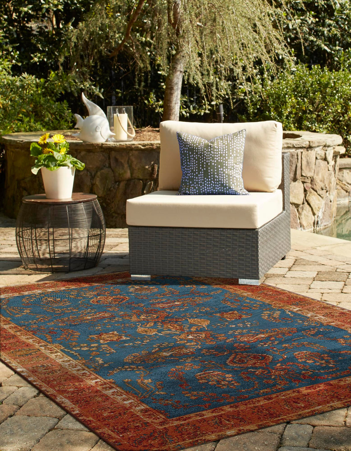 Patio Elegance Collection Area Rug -  Pavilion Rectangle Navy Blue  lifestyle 3