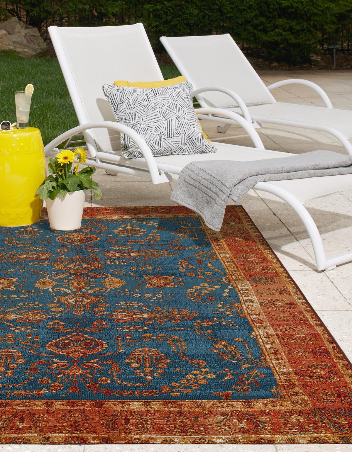 Patio Elegance Collection Area Rug -  Pavilion Rectangle Navy Blue  lifestyle 11