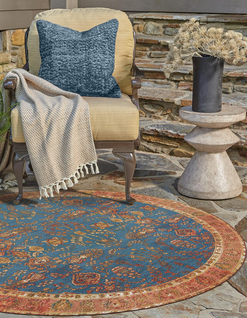 Patio Elegance Collection Area Rug -  Pavilion Round Navy Blue  lifestyle 43