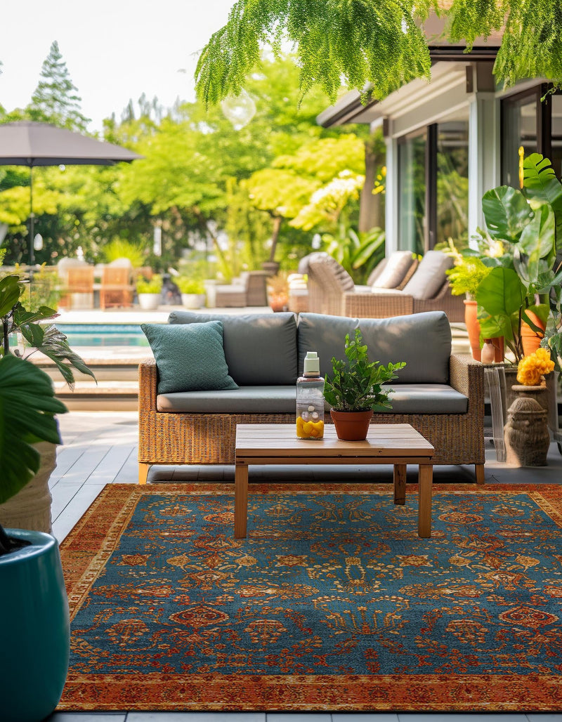 Patio Elegance Collection Area Rug -  Pavilion Square Navy Blue  lifestyle 30