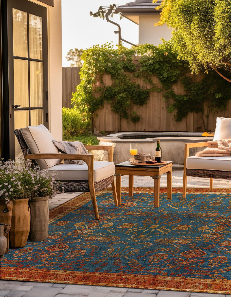 Patio Elegance Collection Area Rug -  Pavilion Square Navy Blue  lifestyle 36