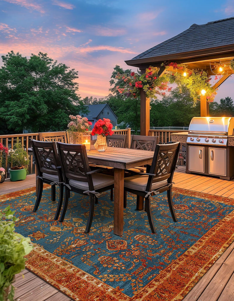 Patio Elegance Collection Area Rug -  Pavilion Square Navy Blue  lifestyle 48