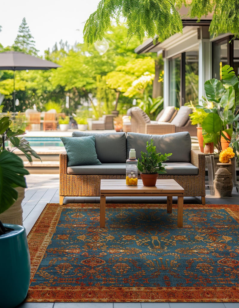 Patio Elegance Collection Area Rug -  Pavilion Square Navy Blue  lifestyle 54