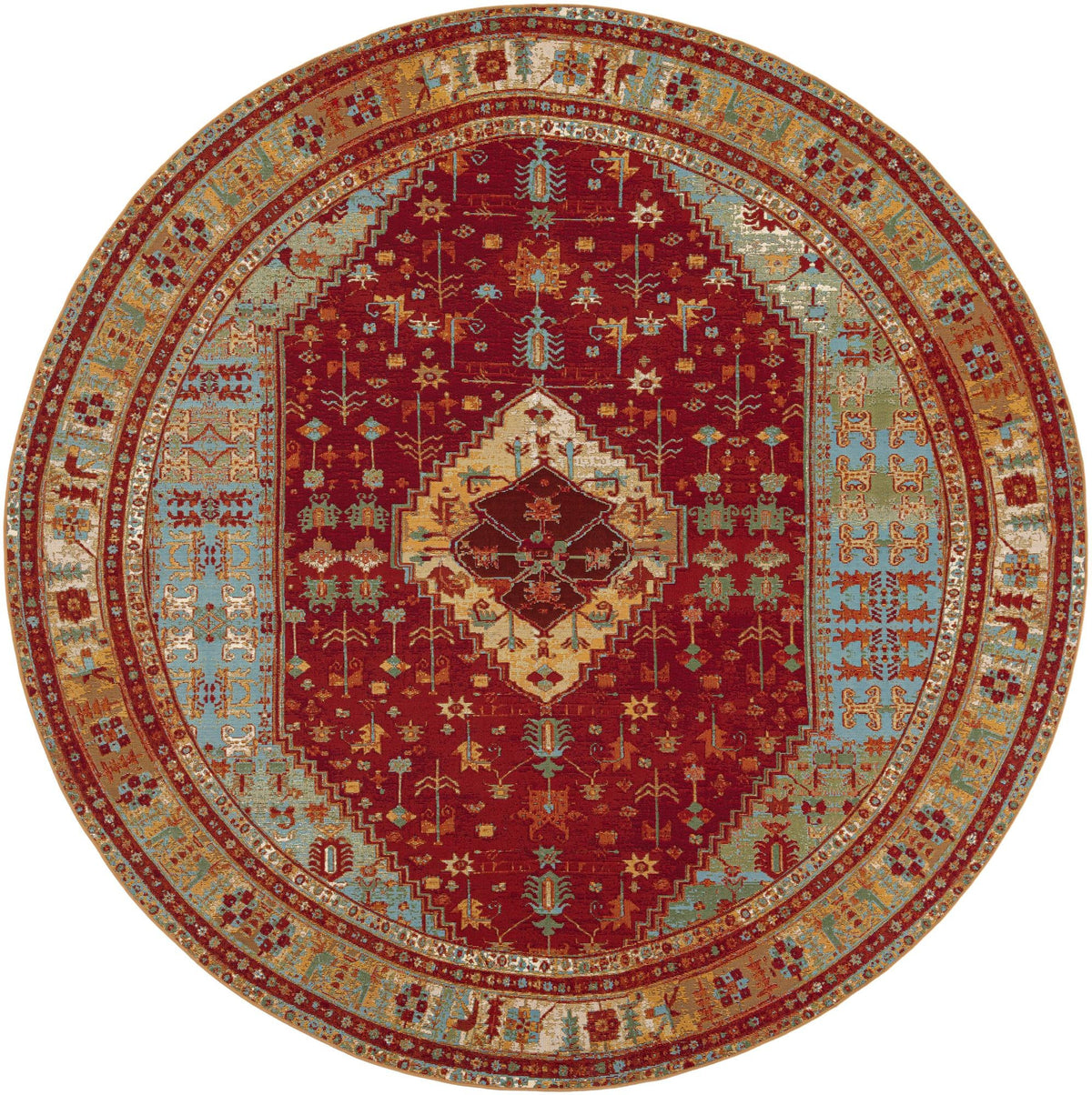 Patio Elegance Collection Area Rug -  Arbor Round Red Green Blue  lifestyle 22