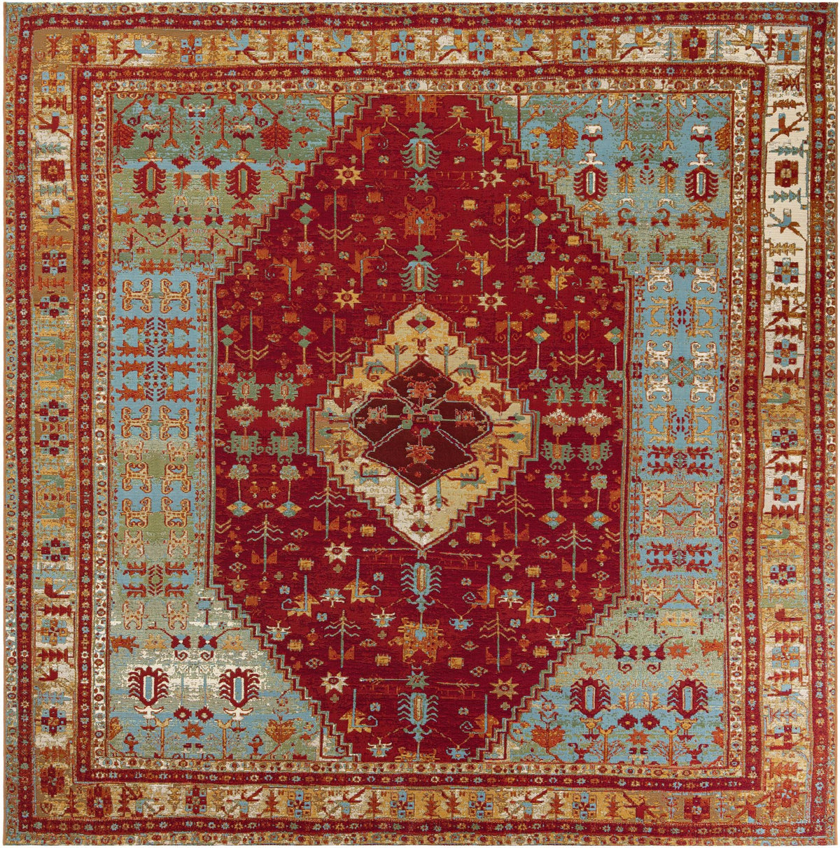 Patio Elegance Collection Area Rug -  Arbor Square Red Green Blue  lifestyle 24