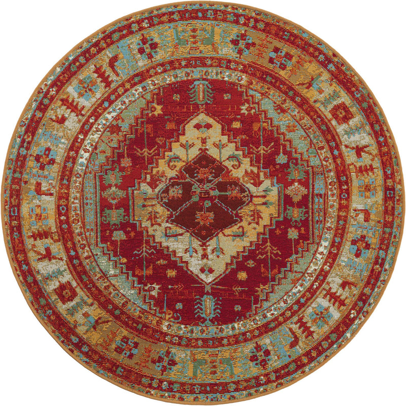 Patio Heritage Collection Area Rug -  Arbor Round Red Green Blue  lifestyle 25