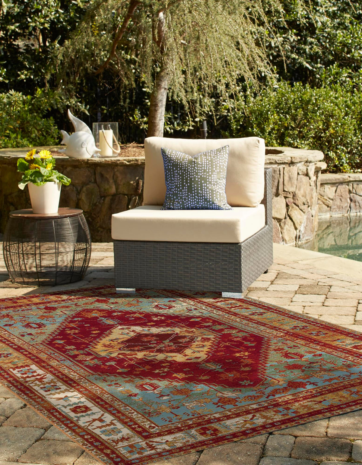 Patio Elegance Collection Area Rug -  Arbor Rectangle Red Green Blue  lifestyle 2